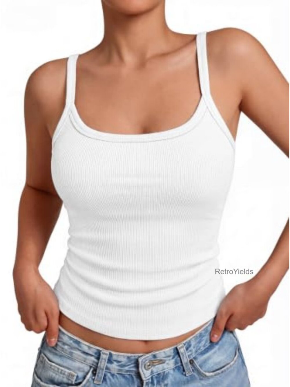 Women's Ribbed Tank Top Spaghetti Strap Scoop Neck Basic Camisole